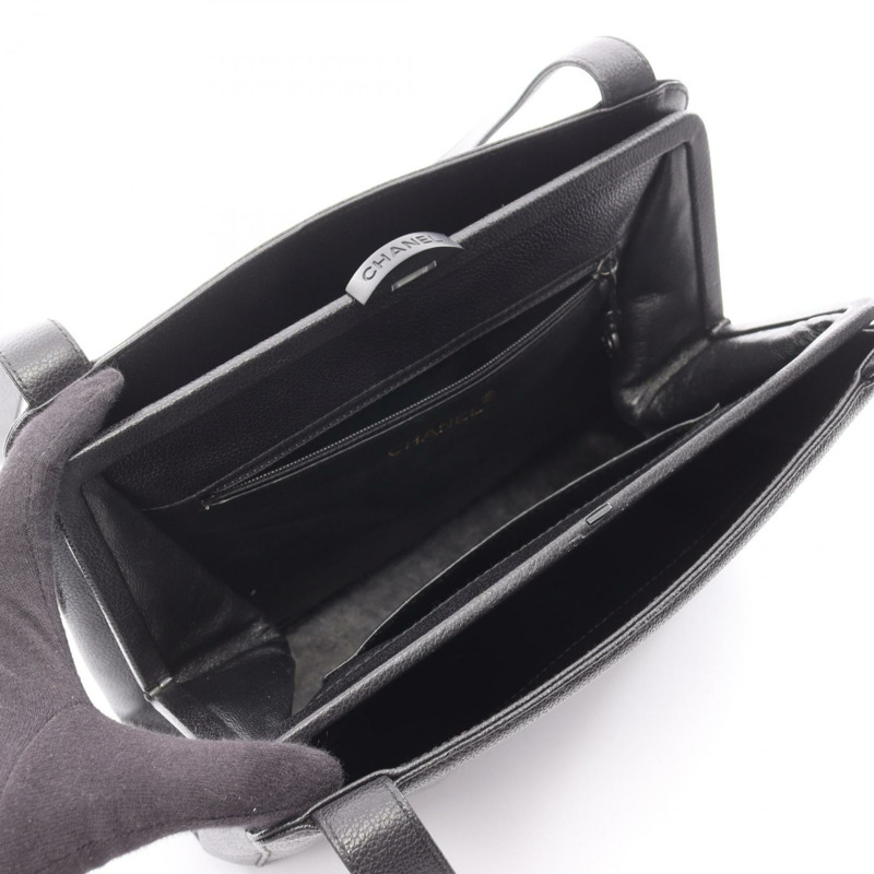 香奈兒 COCO 標誌手提單肩包，黑色皮革，二手，女士 CC-2