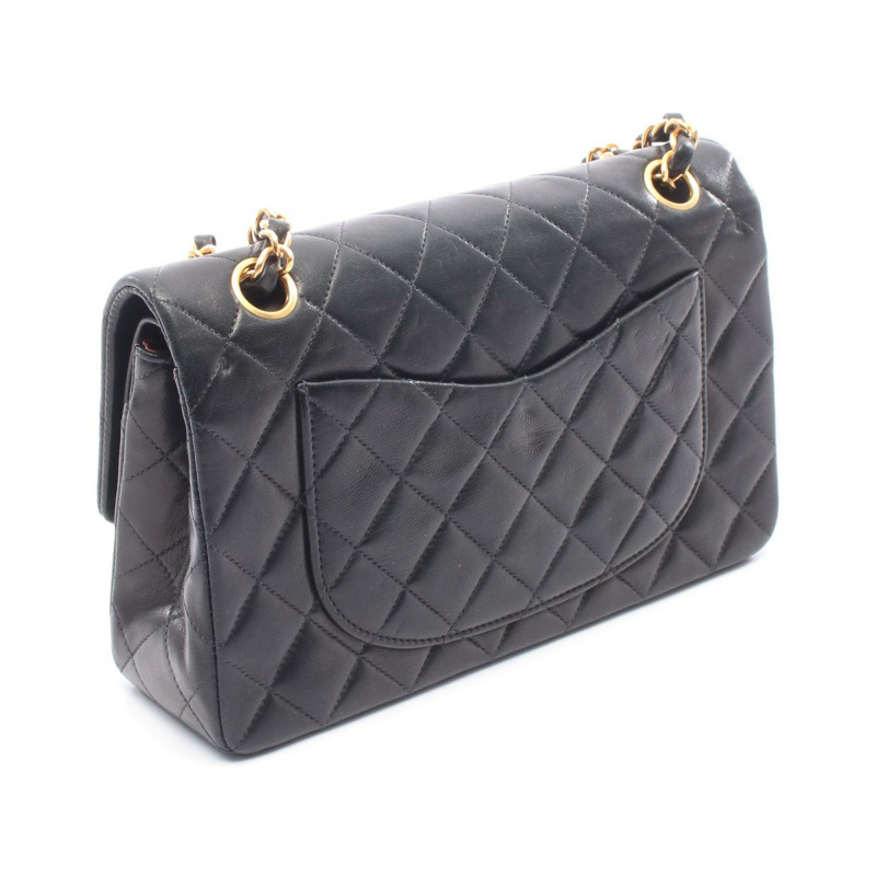 香奈兒 (CHANEL) Matelasse W 翻蓋鏈條單肩包,羊皮材質,黑色,二手,女士款,金色五金-1