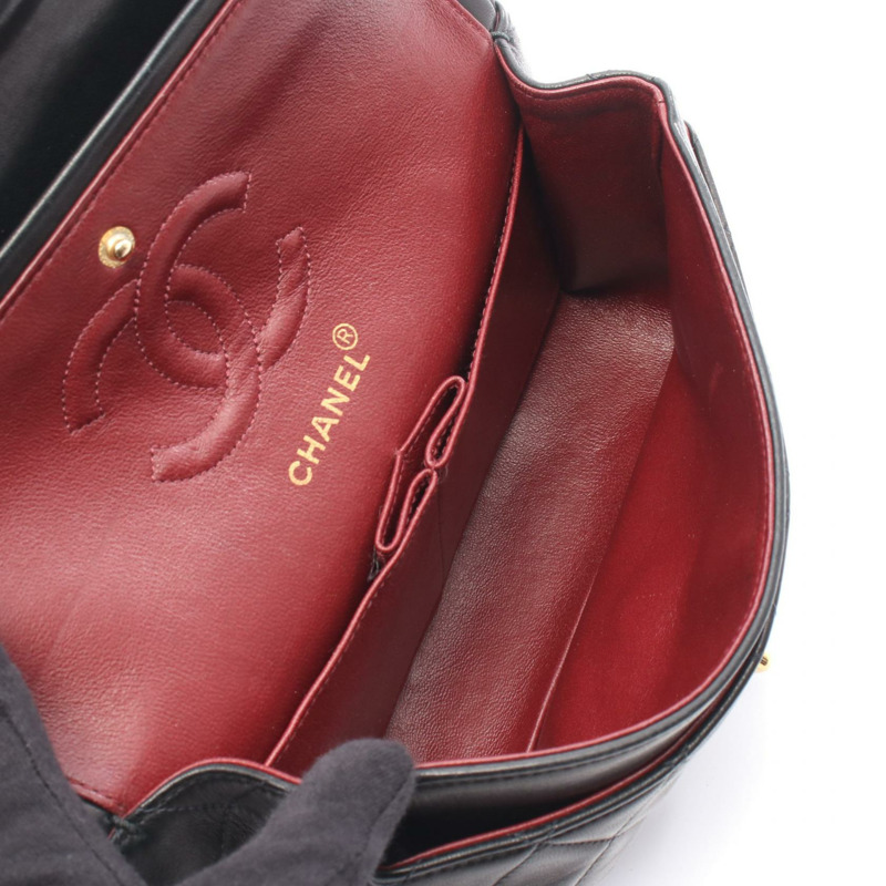 香奈兒 (CHANEL) Matelasse W 翻蓋鏈條單肩包,羊皮材質,黑色,二手,女士款,金色五金-2