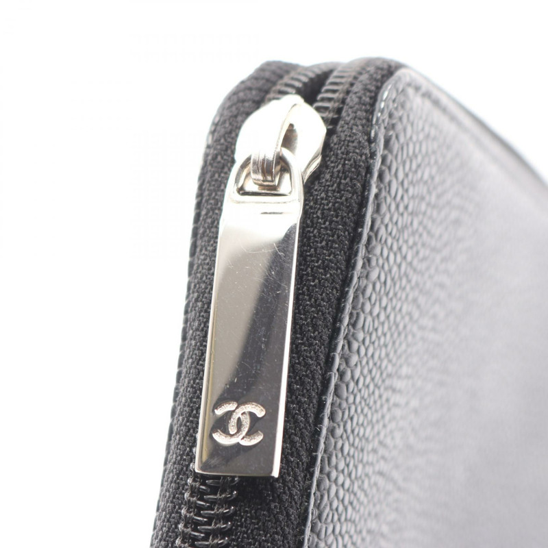 香奈兒 COCO 標誌拉鍊長錢包,黑色皮革,二手女士款,附五金配件-8