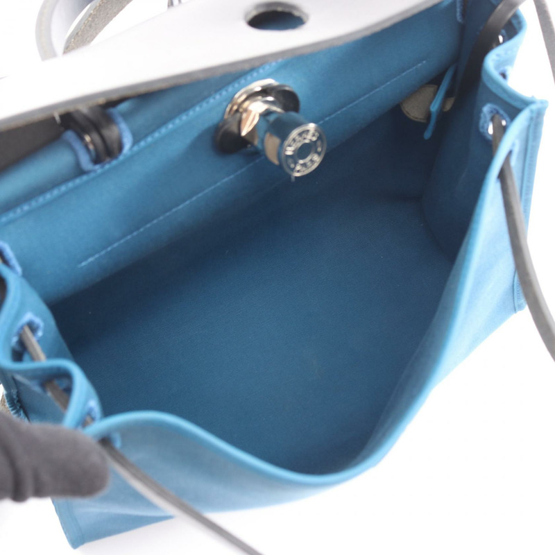 愛馬仕 Herbag Zip PM 單肩手提包，獵裝皮革，藍色，二手。-2