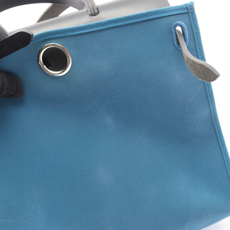 愛馬仕 Herbag Zip PM 單肩手提包，獵裝皮革，藍色，二手。-5