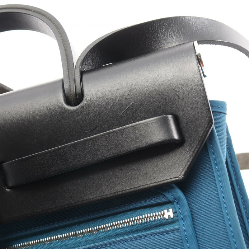 愛馬仕 Herbag Zip PM 單肩手提包，獵裝皮革，藍色，二手。-9