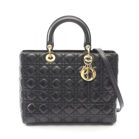 Christian Dior Lady Dior 大型 Cannage 單肩背包，黑色皮革，二手女款