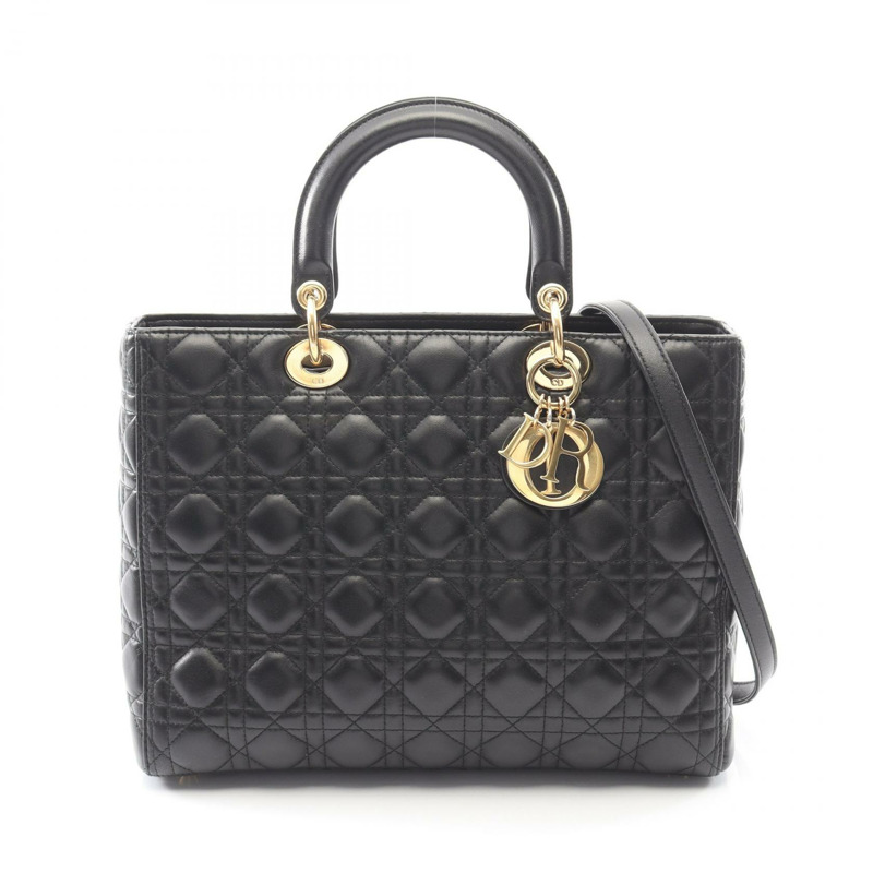 Christian Dior Lady Dior 大型 Cannage 單肩背包，黑色皮革，二手女款-0