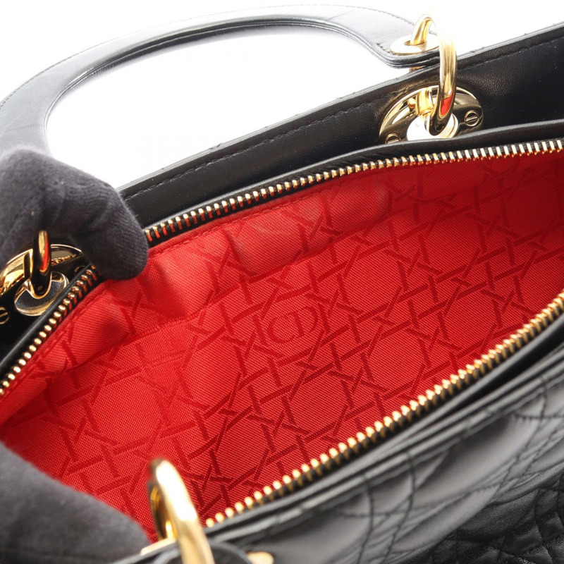 Christian Dior Lady Dior 大型 Cannage 單肩背包，黑色皮革，二手女款-9