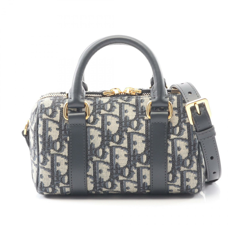 Dior GROOVE 16 迷你提花單背包，帆布皮革，米色/海軍藍，二手-0