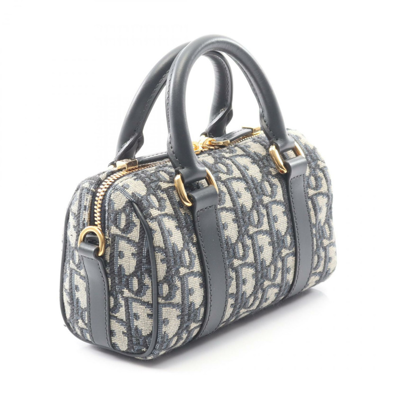 Dior GROOVE 16 迷你提花單背包，帆布皮革，米色/海軍藍，二手-1