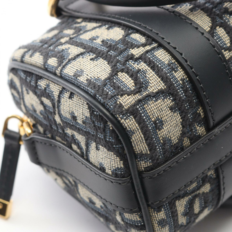 Dior GROOVE 16 迷你提花單背包，帆布皮革，米色/海軍藍，二手-4