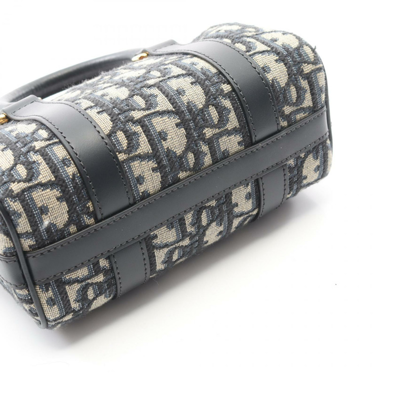 Dior GROOVE 16 迷你提花單背包，帆布皮革，米色/海軍藍，二手-5