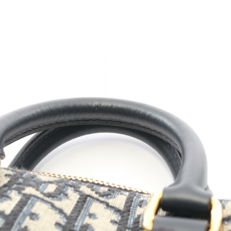 Dior GROOVE 16 迷你提花單背包，帆布皮革，米色/海軍藍，二手-6