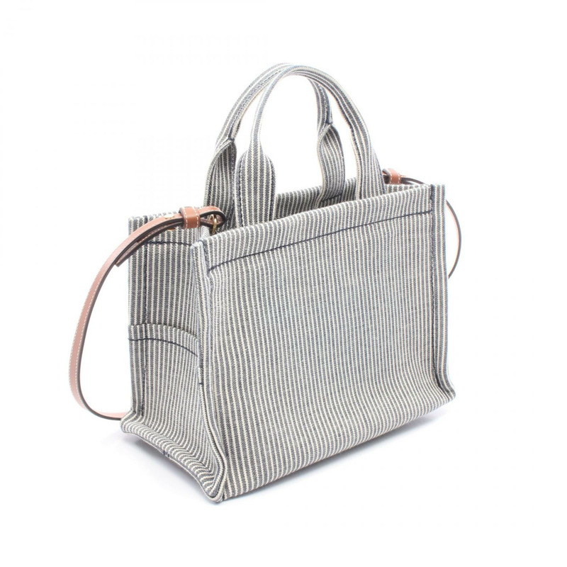 CELINE 小號 CABAS Thais 手提單肩包 199162 帆布皮革海軍藍棕色二手-1