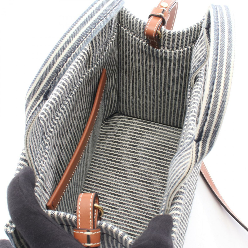 CELINE 小號 CABAS Thais 手提單肩包 199162 帆布皮革海軍藍棕色二手-2