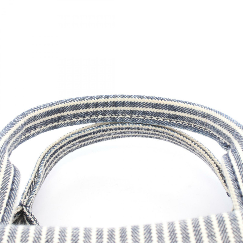 CELINE 小號 CABAS Thais 手提單肩包 199162 帆布皮革海軍藍棕色二手-4