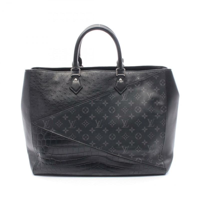 路易威登 Grand Sac Monogram Eclipse 手提包 N96388 異國皮革 鴕鳥皮/PVC塗層帆布-0