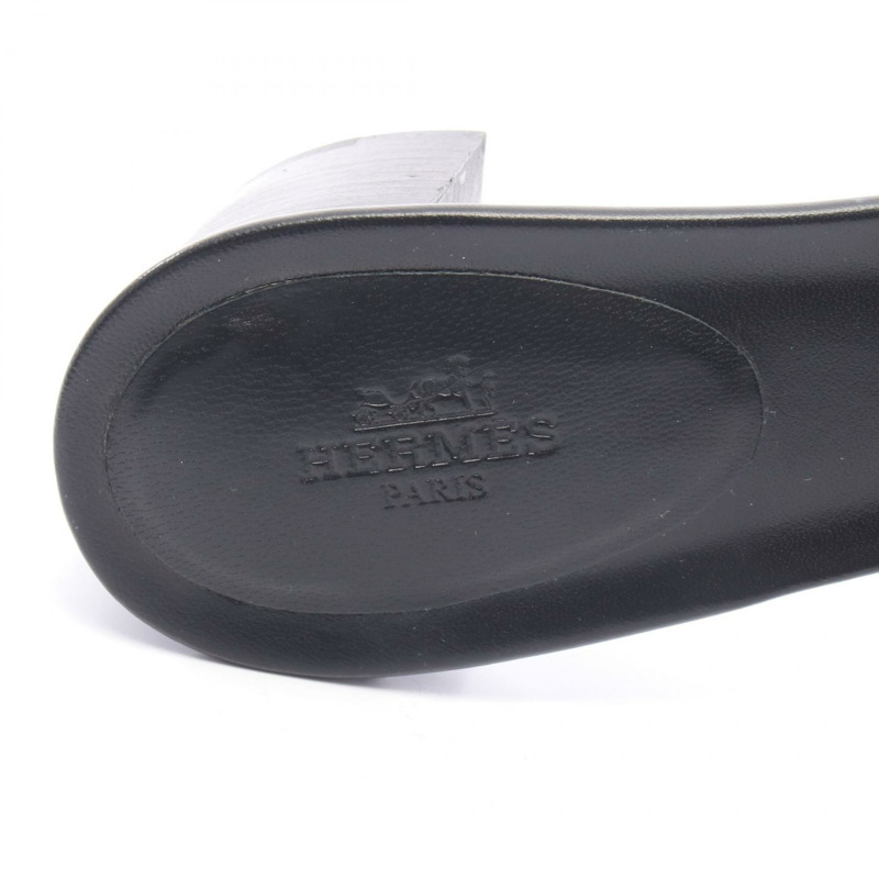愛馬仕 Oasis 穆勒涼鞋 #38 鞋跟，黑色米色皮革，二手女款-4
