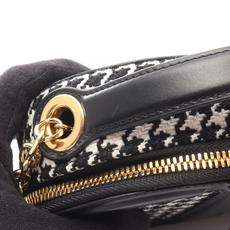 Dior CD 經典橢圓形相機單肩包，帆布皮革，黑白配色，二手女款-5