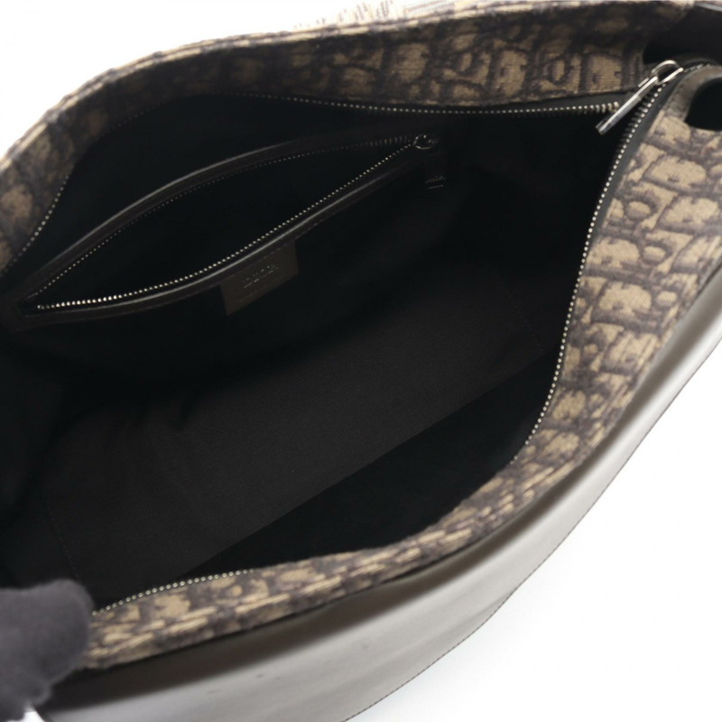 Dior 馬鞍形肩背包，帆布皮革，卡其色/黑色，二手，女士款，帶標誌-2