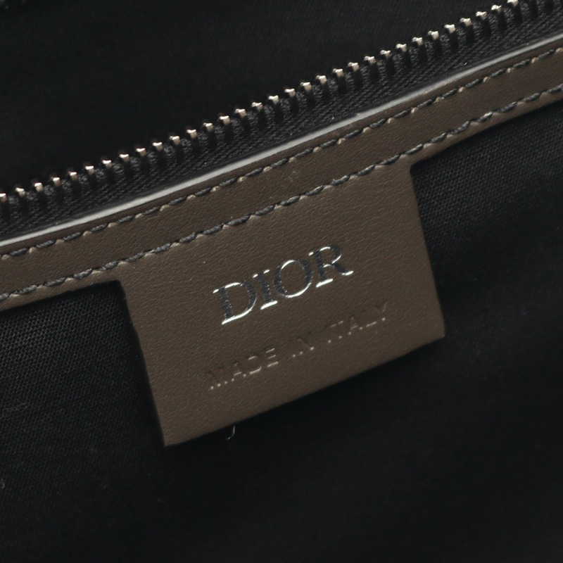 Dior 馬鞍形肩背包，帆布皮革，卡其色/黑色，二手，女士款，帶標誌-3