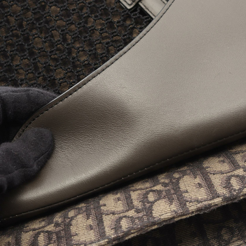 Dior 馬鞍形肩背包，帆布皮革，卡其色/黑色，二手，女士款，帶標誌-6