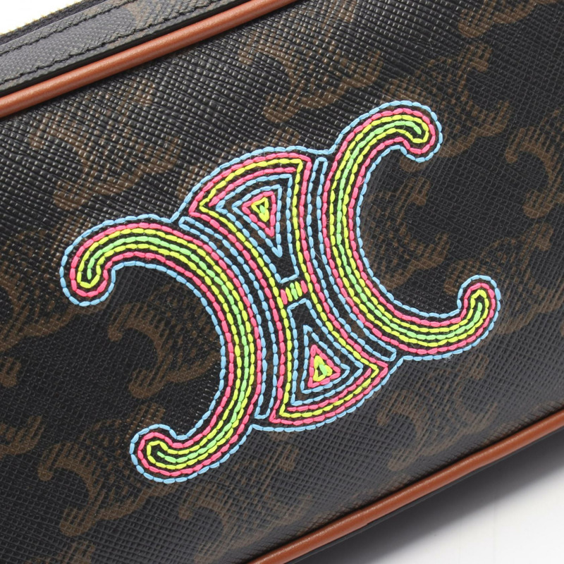 CELINE Triomphe Mini 相機單肩包 帆布皮革 棕色 多色 二手-4