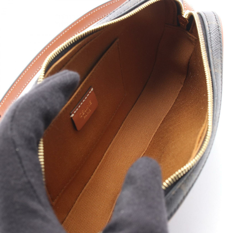 CELINE Triomphe 迷你相機肩背包，PVC塗層帆布皮革，棕色，二手-2