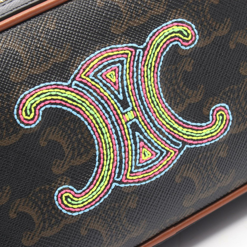 CELINE Triomphe 迷你相機肩背包，PVC塗層帆布皮革，棕色，二手-4