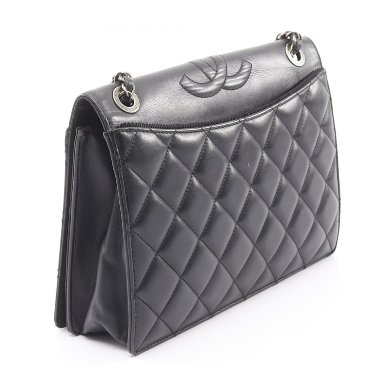 香奈兒 (CHANEL) 絎縫 COCO 標誌單肩手提包，羊皮材質，黑色，二手，女士 CC-1