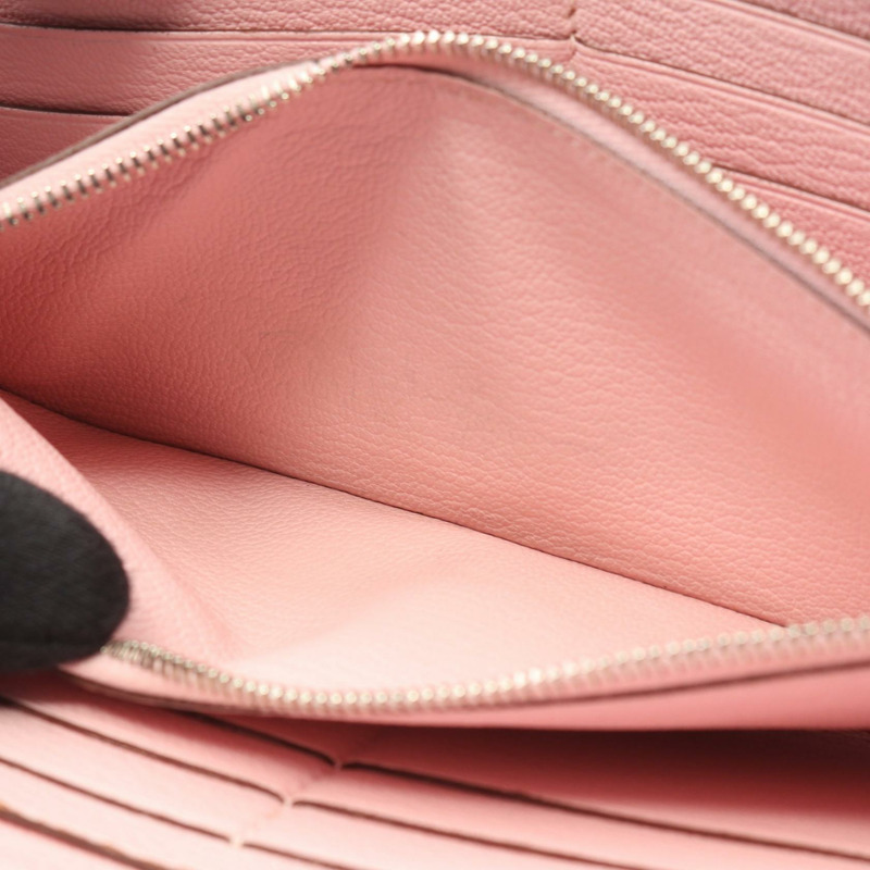 愛馬仕 Azap 長拉鍊皮夾，錫金皮革，玫瑰櫻花色，銀色五金，二手-5