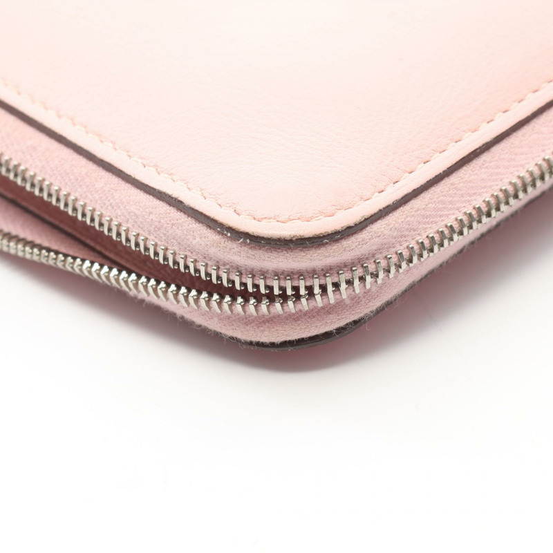 愛馬仕 Azap 長拉鍊皮夾，錫金皮革，玫瑰櫻花色，銀色五金，二手-6