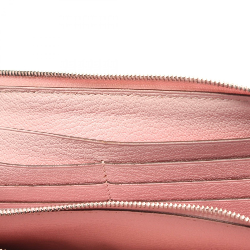愛馬仕 Azap 長拉鍊皮夾，錫金皮革，玫瑰櫻花色，銀色五金，二手-10