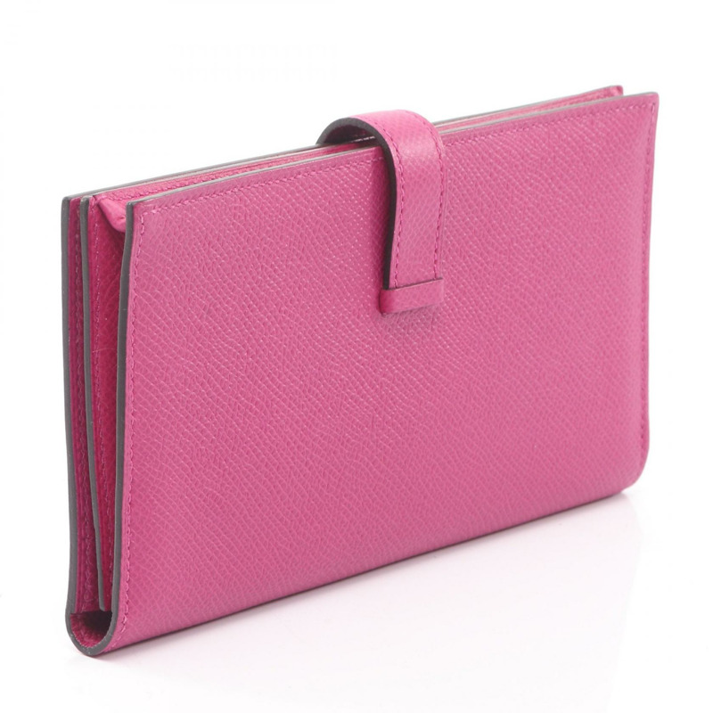 愛馬仕 Bearn Soufflet 雙折皮夾，C Epsom 皮革，玫瑰紫色，二手，附五金配件-1