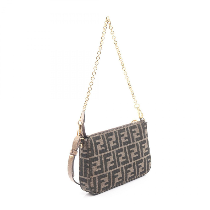 FENDI Baguette Pouch Zucca 單肩手提包 帆布皮革 棕色 二手 女士-1