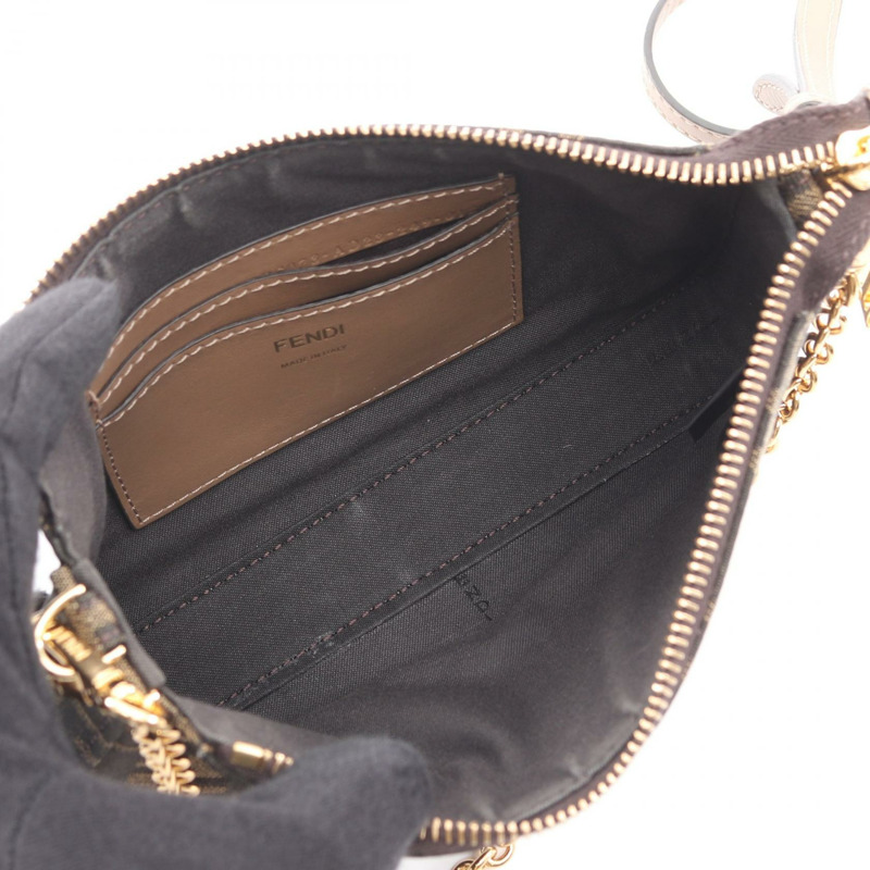 FENDI Baguette Pouch Zucca 單肩手提包 帆布皮革 棕色 二手 女士-2