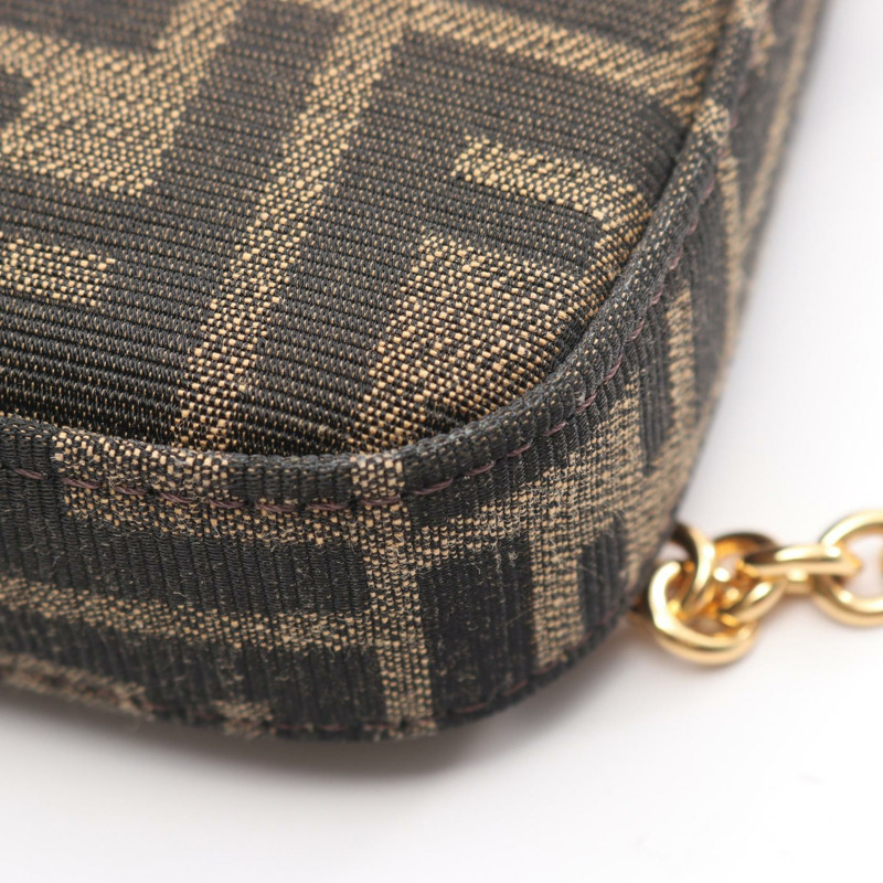 FENDI Baguette Pouch Zucca 單肩手提包 帆布皮革 棕色 二手 女士-5