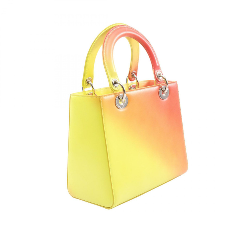 Christian Dior LADY DIOR 肩背包，皮革材質，黃色波爾多紅，二手女款-1