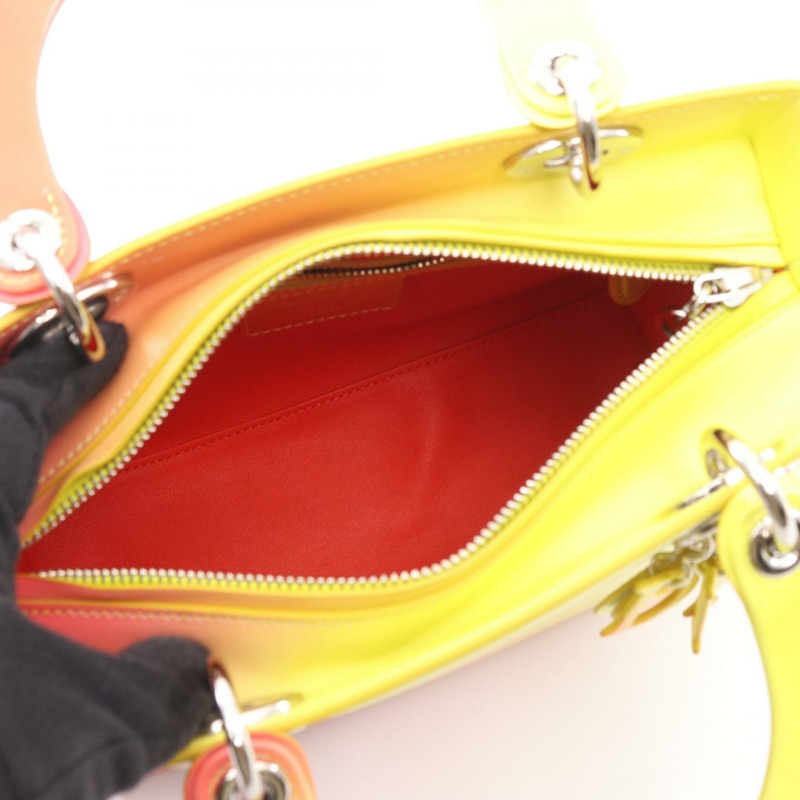 Christian Dior LADY DIOR 肩背包，皮革材質，黃色波爾多紅，二手女款-2