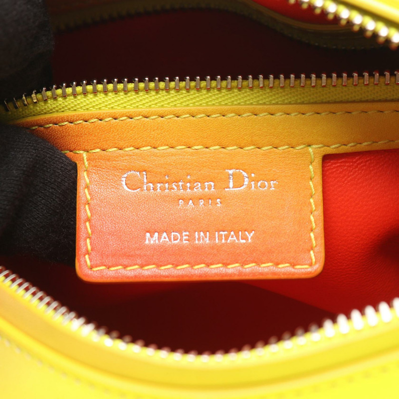Christian Dior LADY DIOR 肩背包，皮革材質，黃色波爾多紅，二手女款-3