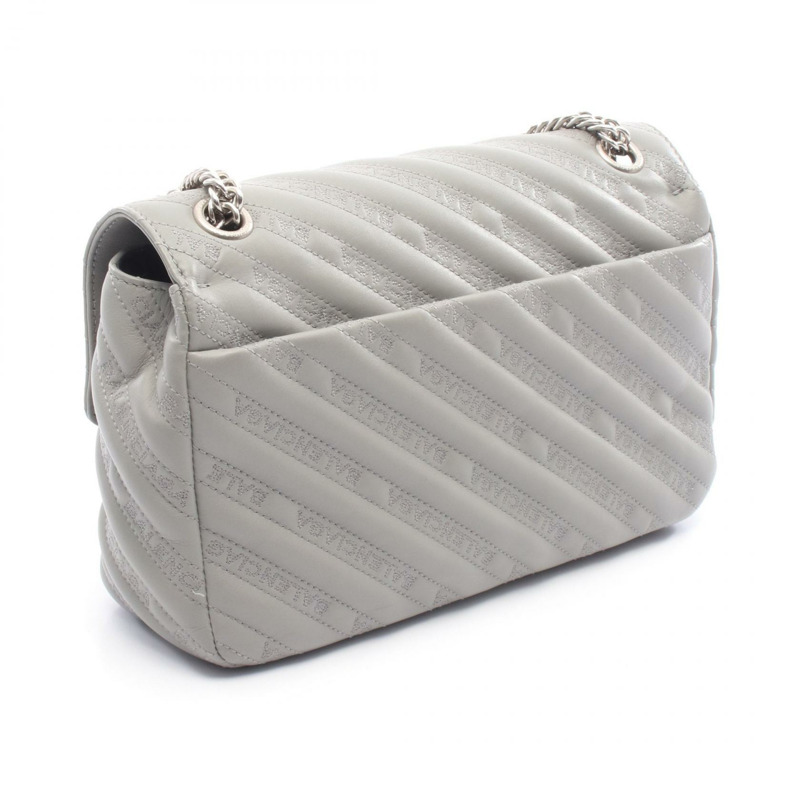 BALENCIAGA BB 圓形鏈條單肩手提包 516921 皮革 灰色 二手 女士-1