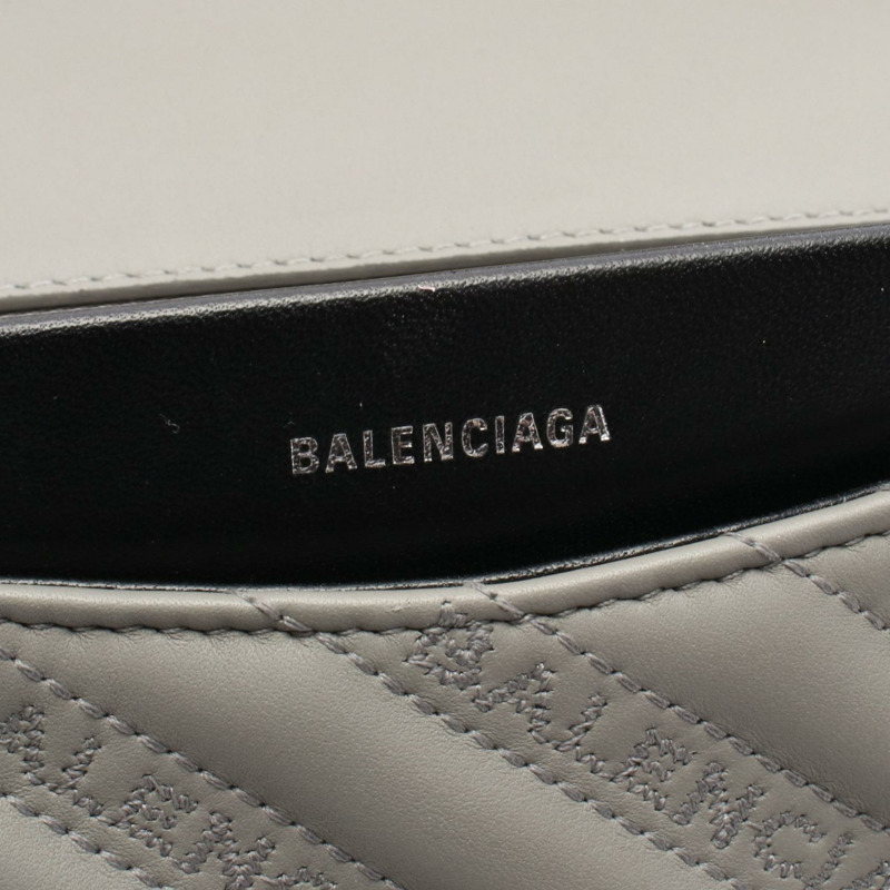 BALENCIAGA BB 圓形鏈條單肩手提包 516921 皮革 灰色 二手 女士-3