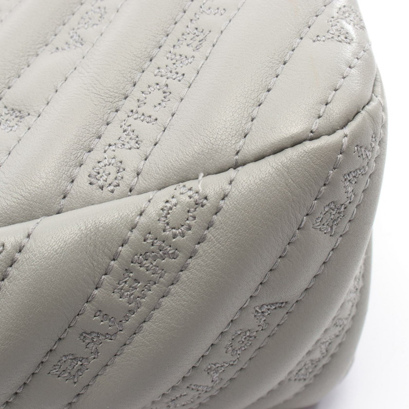 BALENCIAGA BB 圓形鏈條單肩手提包 516921 皮革 灰色 二手 女士-6