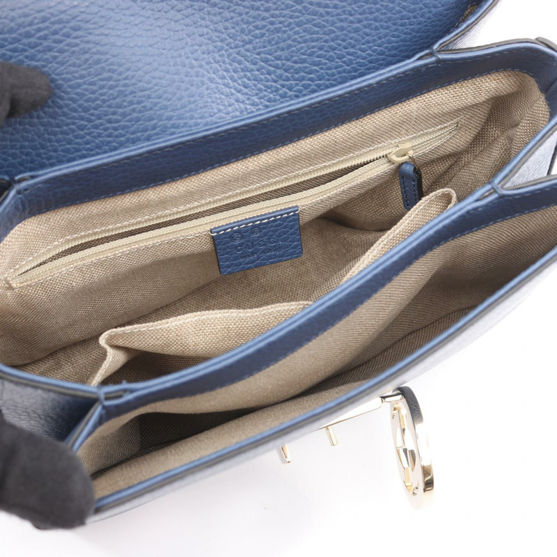 GUCCI 互扣式 G 鏈條單肩手提包 510302 藍色皮革 二手 女士 SHW-2