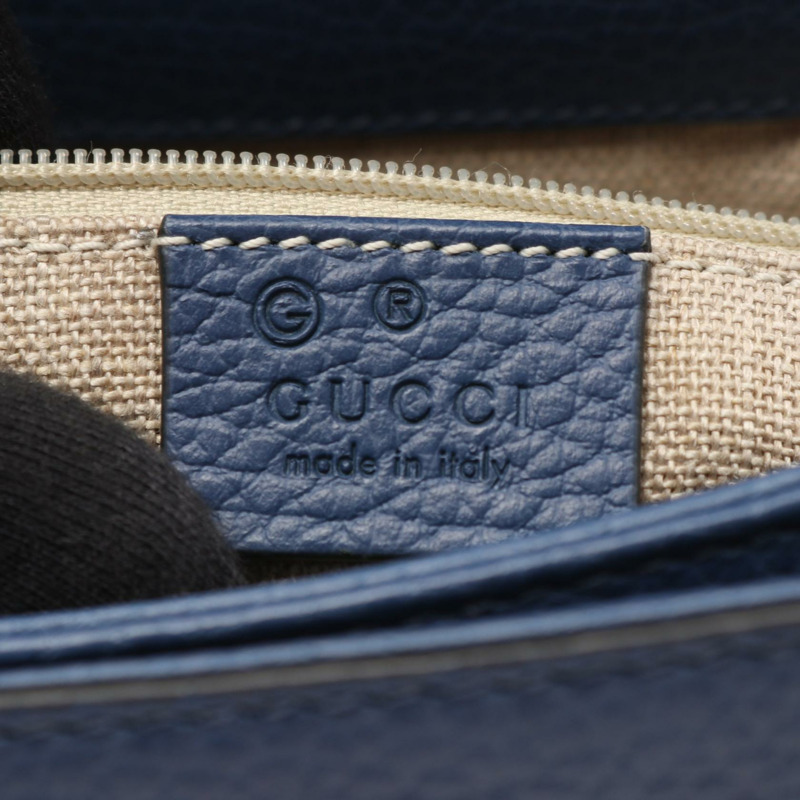 GUCCI 互扣式 G 鏈條單肩手提包 510302 藍色皮革 二手 女士 SHW-3