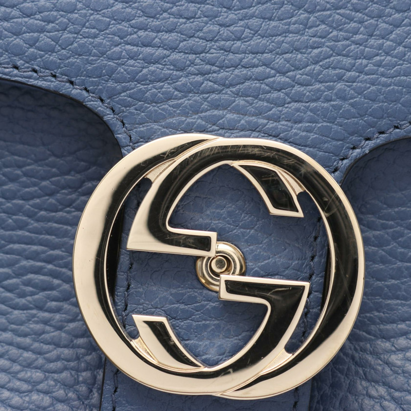 GUCCI 互扣式 G 鏈條單肩手提包 510302 藍色皮革 二手 女士 SHW-4