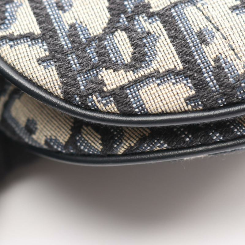 Dior 迷你馬鞍手提單肩包，提花帆布皮革，米色、海軍藍、黑色，二手-4