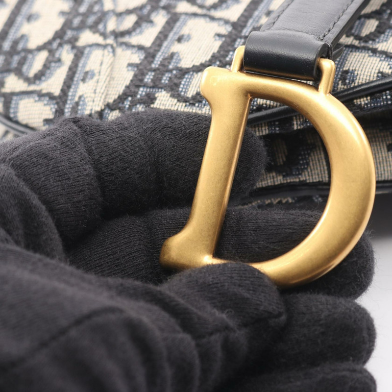 Dior 迷你馬鞍手提單肩包，提花帆布皮革，米色、海軍藍、黑色，二手-6