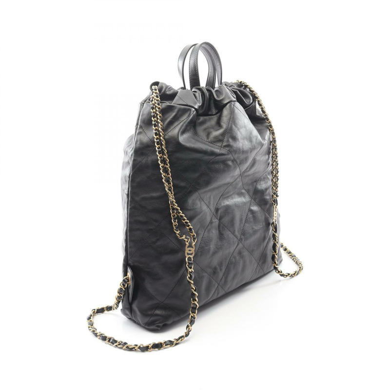 香奈兒 Chanel 22 大號雙肩包鏈肩帶 AS3313 皮革黑色金色五金-1