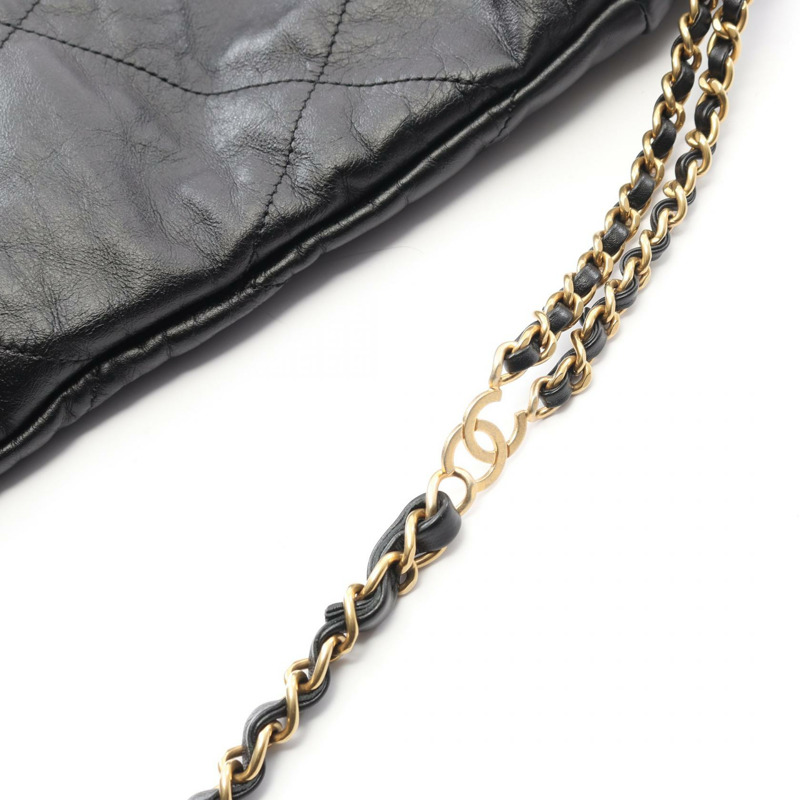 香奈兒 Chanel 22 大號雙肩包鏈肩帶 AS3313 皮革黑色金色五金-7