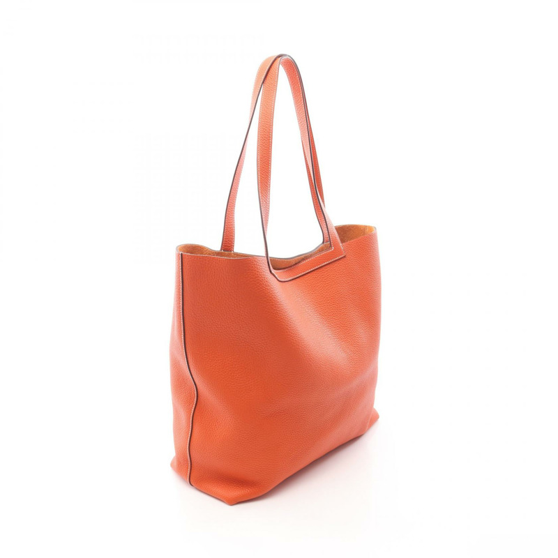 愛馬仕 Cabas Sellier 46 手提單肩包，Clemence 皮革，橙色罌粟花圖案，二手。-1