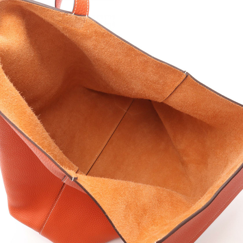 愛馬仕 Cabas Sellier 46 手提單肩包，Clemence 皮革，橙色罌粟花圖案，二手。-2